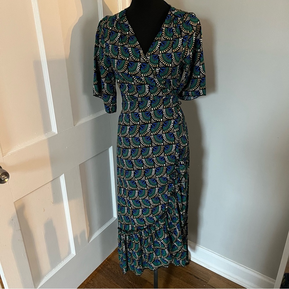 Silk & Salt Journey Maxi Wrap Dress in African Peacock NWT Flowy V Neck Print